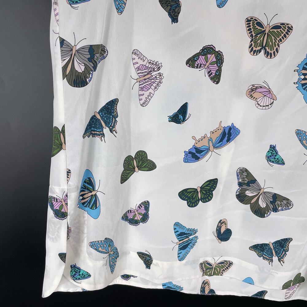SOLD-Equipment Kyle Butterfly Print Top Sleeveless Blouse White Silk Sz L - Picture 6 of 10